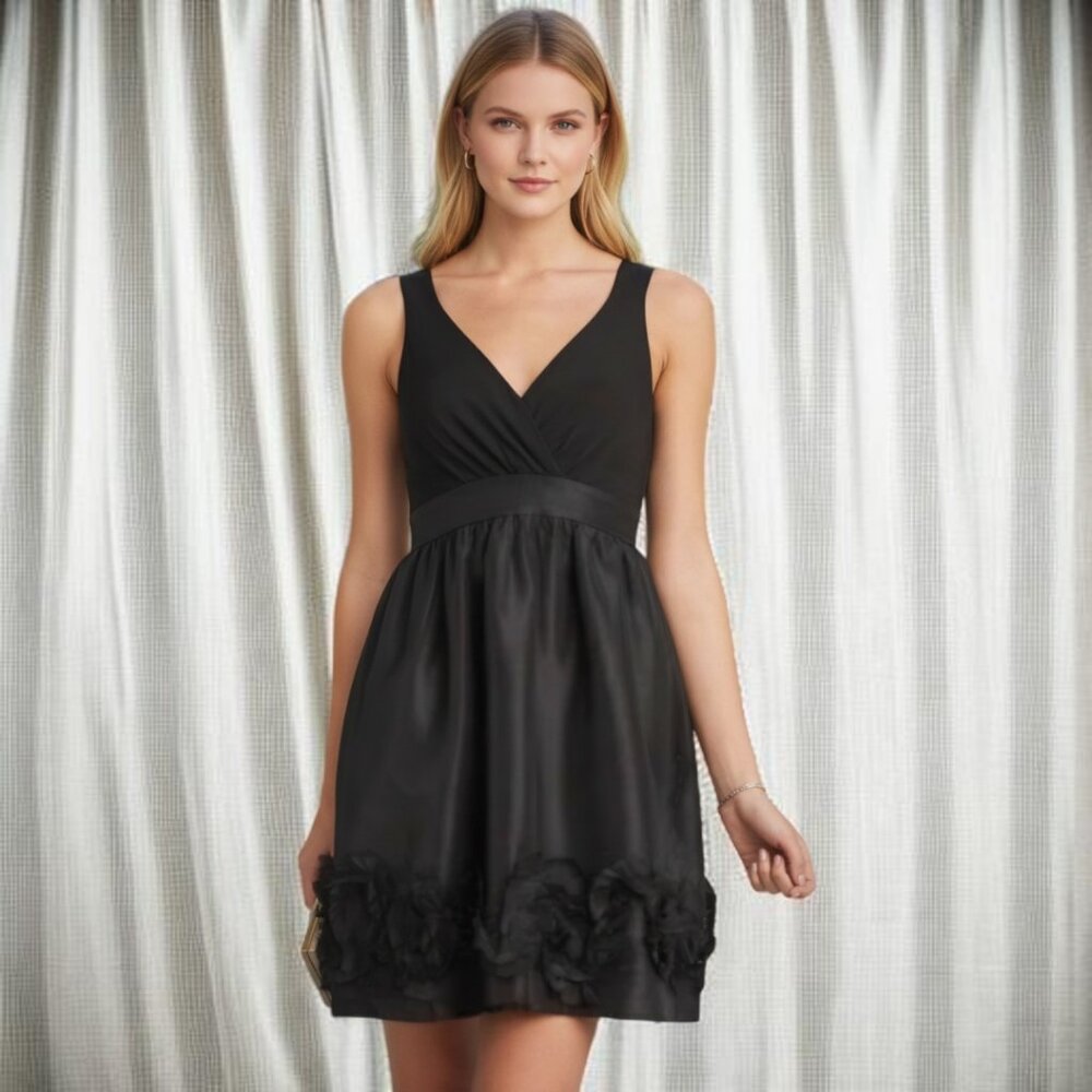 MAX & CLEO (2) Black Tank/Ruffle Satin Evening/Party Dress